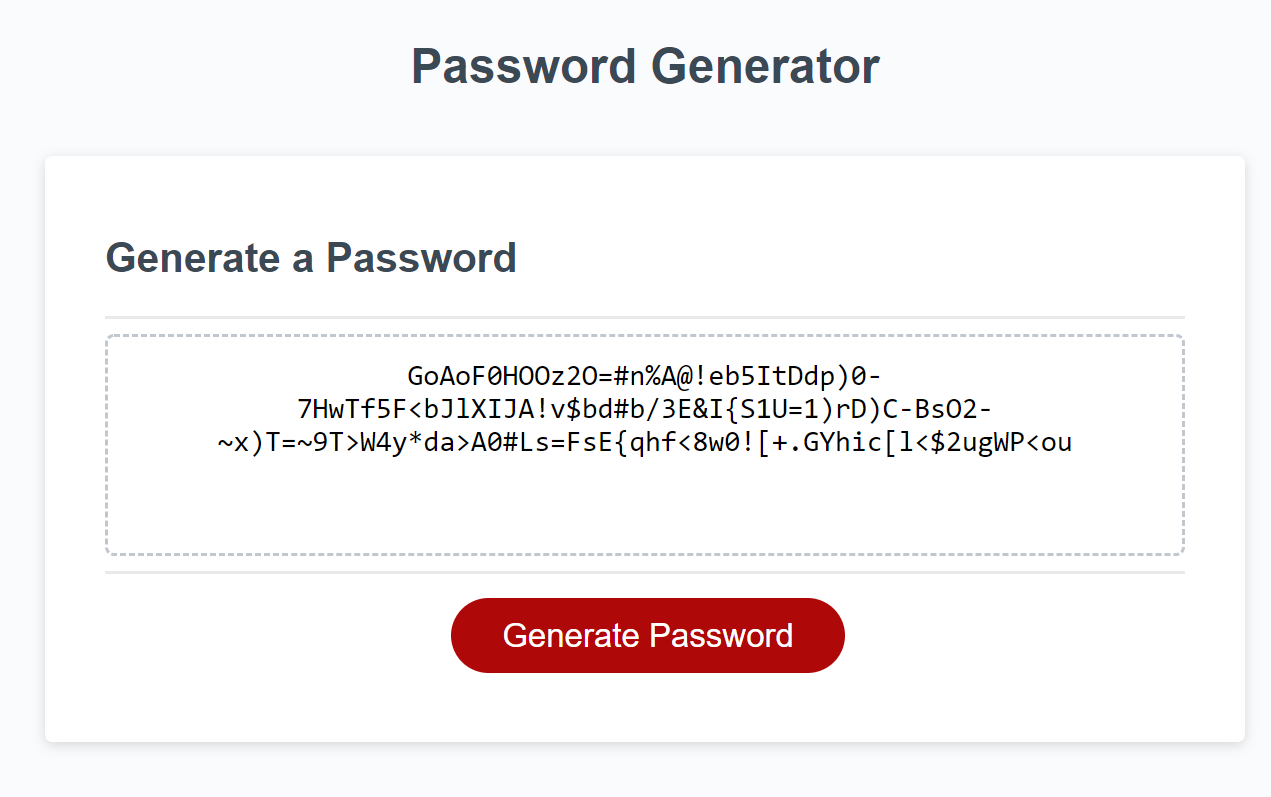 screenshot showing a generated password