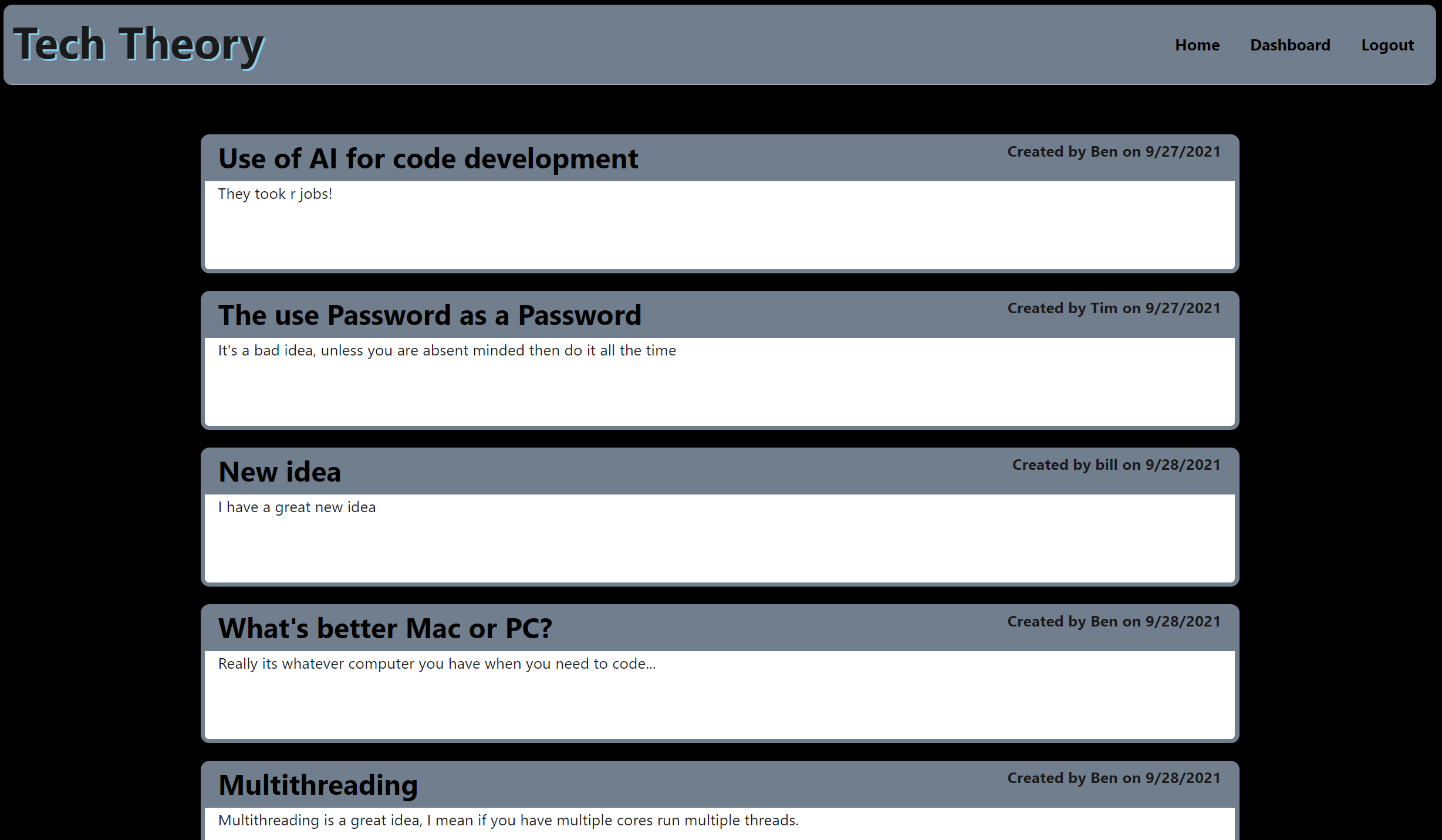 image of several blog posts on a main page